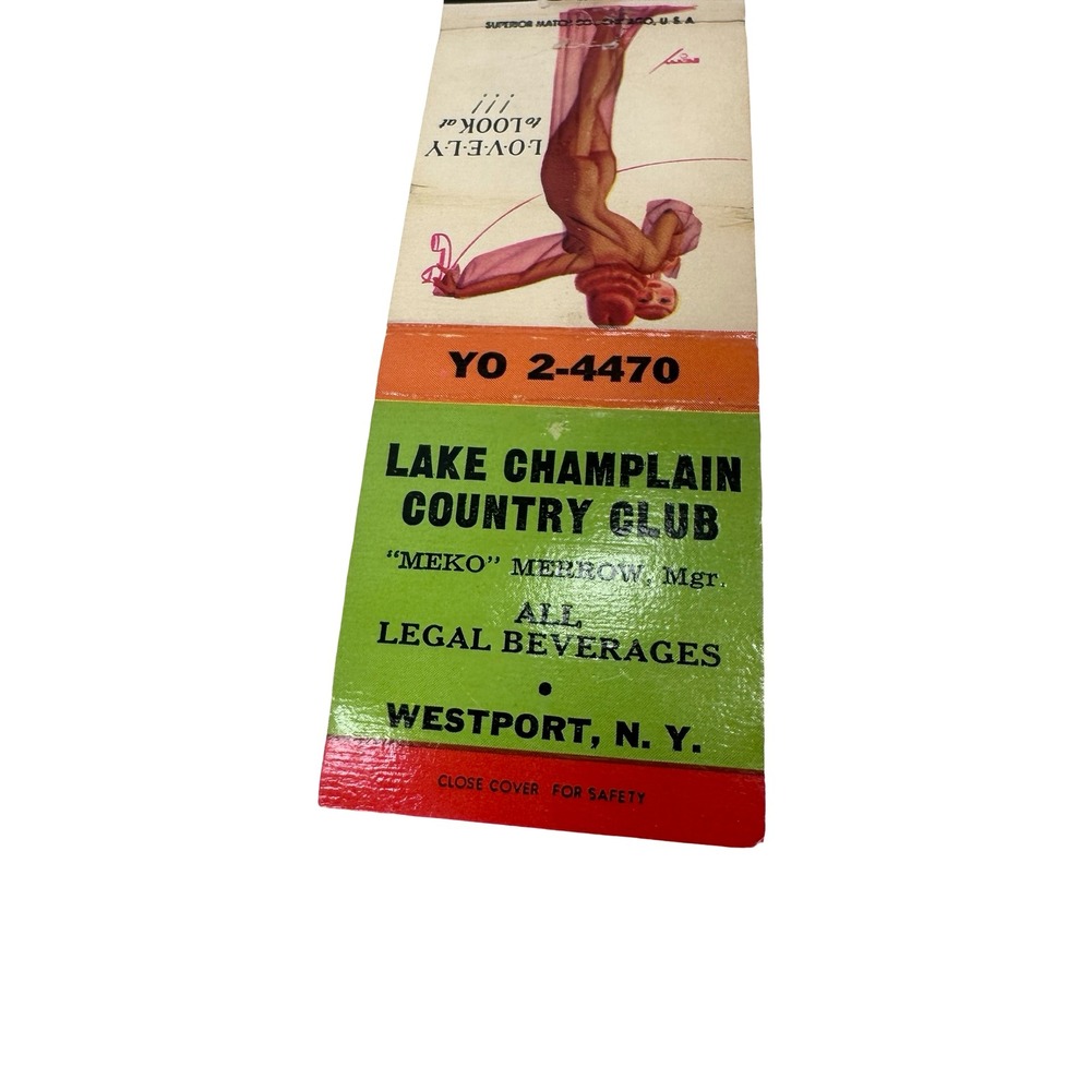 Vintage George Petty Pinup Matchbook Cover Lake Champlain Country Club Westport - Picture 4 of 4